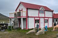 Handarbeit  Fast 20 Jahre werkelte Samúel Jónsson alleine auf seinem Grund und Boden vor sich hin. Ohne Maschinen, Tiere, Elektrizität und fließendes Wasser, nur mit Hilfe von selbstgewonnenem Muschelkalk und Sand schuf er Formen und Gußstücke, von denen bis heute nicht bekannt ist, wie er sie hergestellt hat. Neben dem Museum stehen noch Werkbänke, Arbeitsmaterialien und Bruchstücke seiner Betongüsse.  Nur von Bildern und aus Zeitschriften gewann Samúel seine Anregungen, die sich in dem Skulpturengarten hinter dem Museums niederschlugen. Hier ein Ensemble eines Jungen mit Seehund, einer dicken Robbe, einem Seepferdchen und Gänsen.